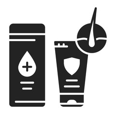 Hair treatment black glyph icon. Restoration, against hair loss product. Beauty industry. Pictogram for web page, promo. UI UX GUI design element