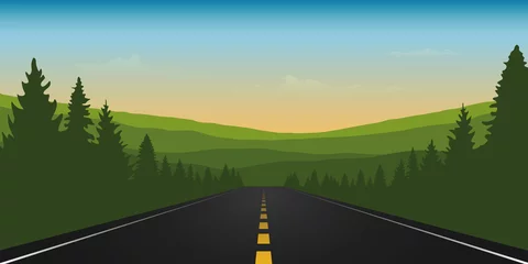 Deurstickers asphalt road in green mountains summer landscape vector illustration EPS10 © krissikunterbunt