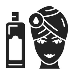Washing head black glyph icon. Hairdresser service. SPA, Beauty salon. Pictogram for web page, mobile app, promo. UI UX GUI design element.