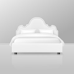 Double bed, realistic white bedroom home furniture