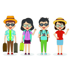 Set of 4 Tourist Travel Character
