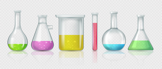 Set of Laboratory flasks, chemical glass tubes