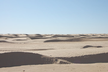 Fototapeta na wymiar sand dunes in the sahara desert in africa blue sky