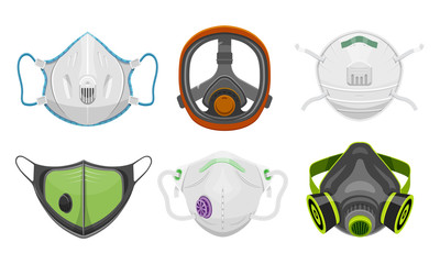 Set of isolated gas respirator, doctor face mask