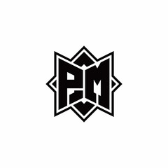 PM monogram logo with square rotate style outline