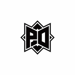 PO monogram logo with square rotate style outline