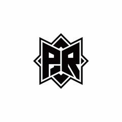 PR monogram logo with square rotate style outline