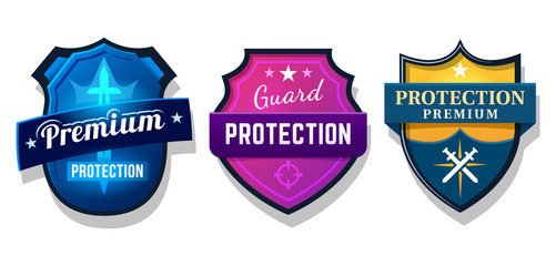Set of shield protection, web security safety sign