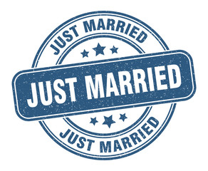 just married stamp. just married label. round grunge sign