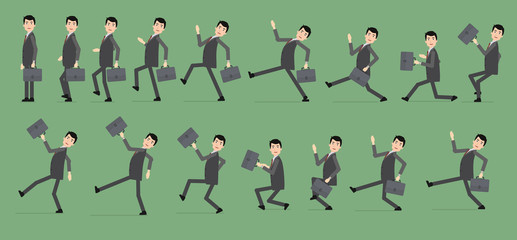 Continuous action pictures of business people walking