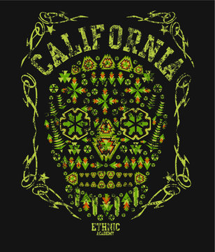 California Ethnic skull Print embroidery graphic design vector art