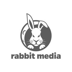 rabbit and moon logo design illustration