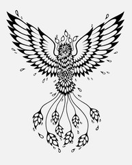 Phoenix black. Bird in flight. Tattoo, graphics, printed t-shirts.