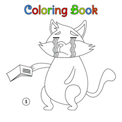 coloring book kid cat crying with no money