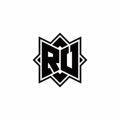RU monogram logo with square rotate style outline