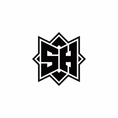 SH monogram logo with square rotate style outline