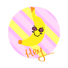 Happy banana in cartoon style, kawaii .Vector illustration.