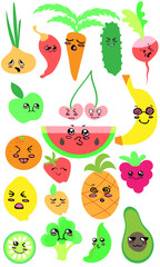 Naklejka premium collection of cartoon fruit and vegetables.Vector illustration.