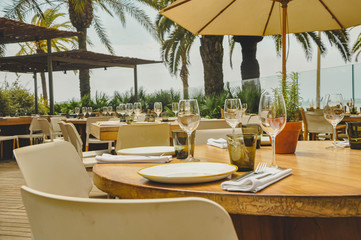 Outdoors restaurant table