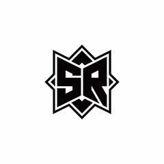 SR monogram logo with square rotate style outline