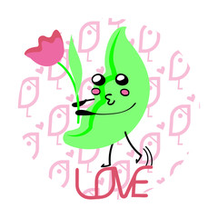 Happy pea in cartoon style, kawaii .Vector illustration.