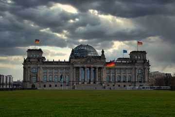 The German Parliament Building "Reichstag" with dramatic sky.