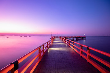 Red Bridge in the evening of Thailand