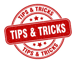 tips & tricks stamp. tips & tricks label. round grunge sign
