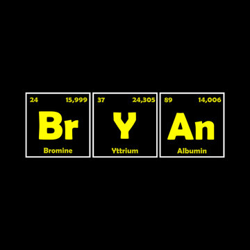 Bryan - logo t-shirt. Chemistry name. Name design in the form of chemical elements. Name print on clothes.