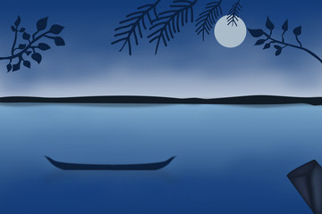 Fototapeta na wymiar Night landscape with moon, river and boat Illustration design. Designed by alfaysal360.#illustration #alfaysal360 #landsacape #banglarfreelancer 