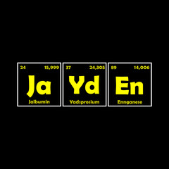 Jayden - logo t-shirt. Chemistry name. Name design in the form of chemical elements. Name print on clothes.