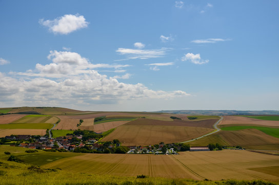 View of a french town (Escalles), from a neighbouring hill, on a nice summer day