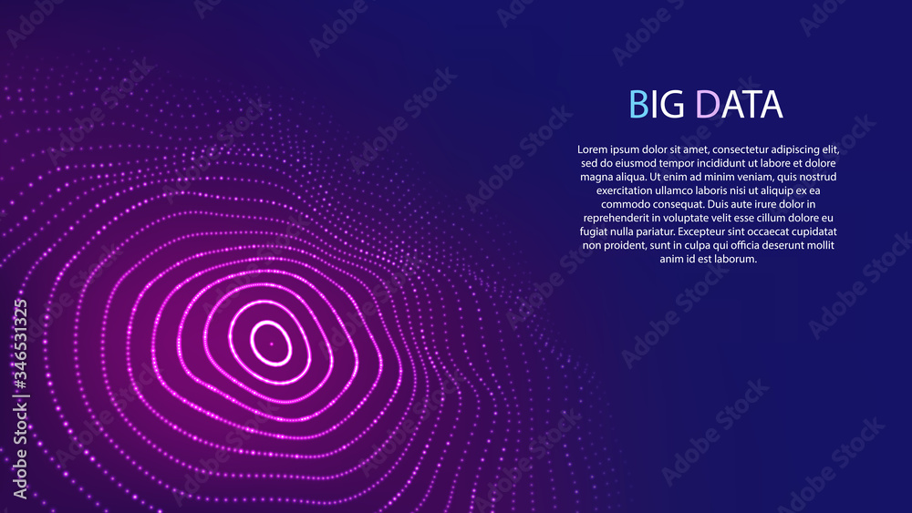 Leinwandbilder Big data visualization. Technology background of many glowing particles. Artificial intelligence. Futuristic blue dots background. Abstract digital design.