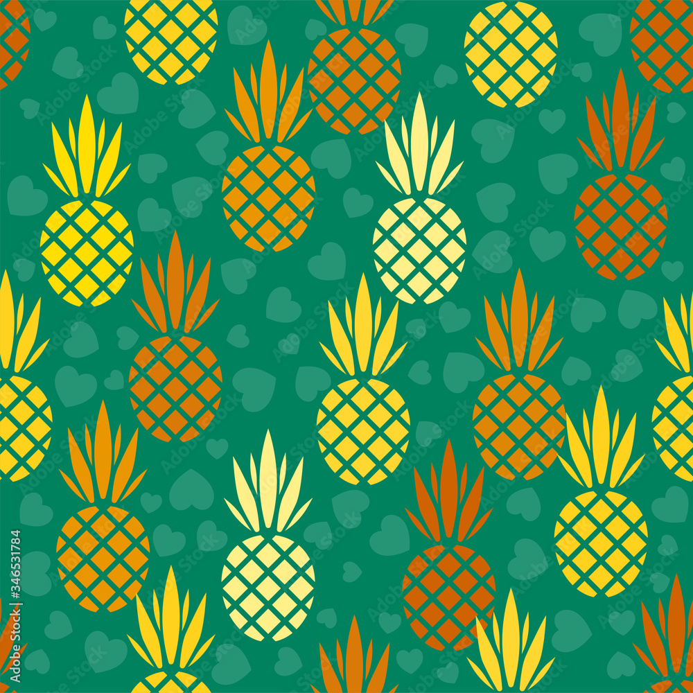 Fototapete abstract vector seamless pattern with pineapples. modern fruit background with colorful pineapple or