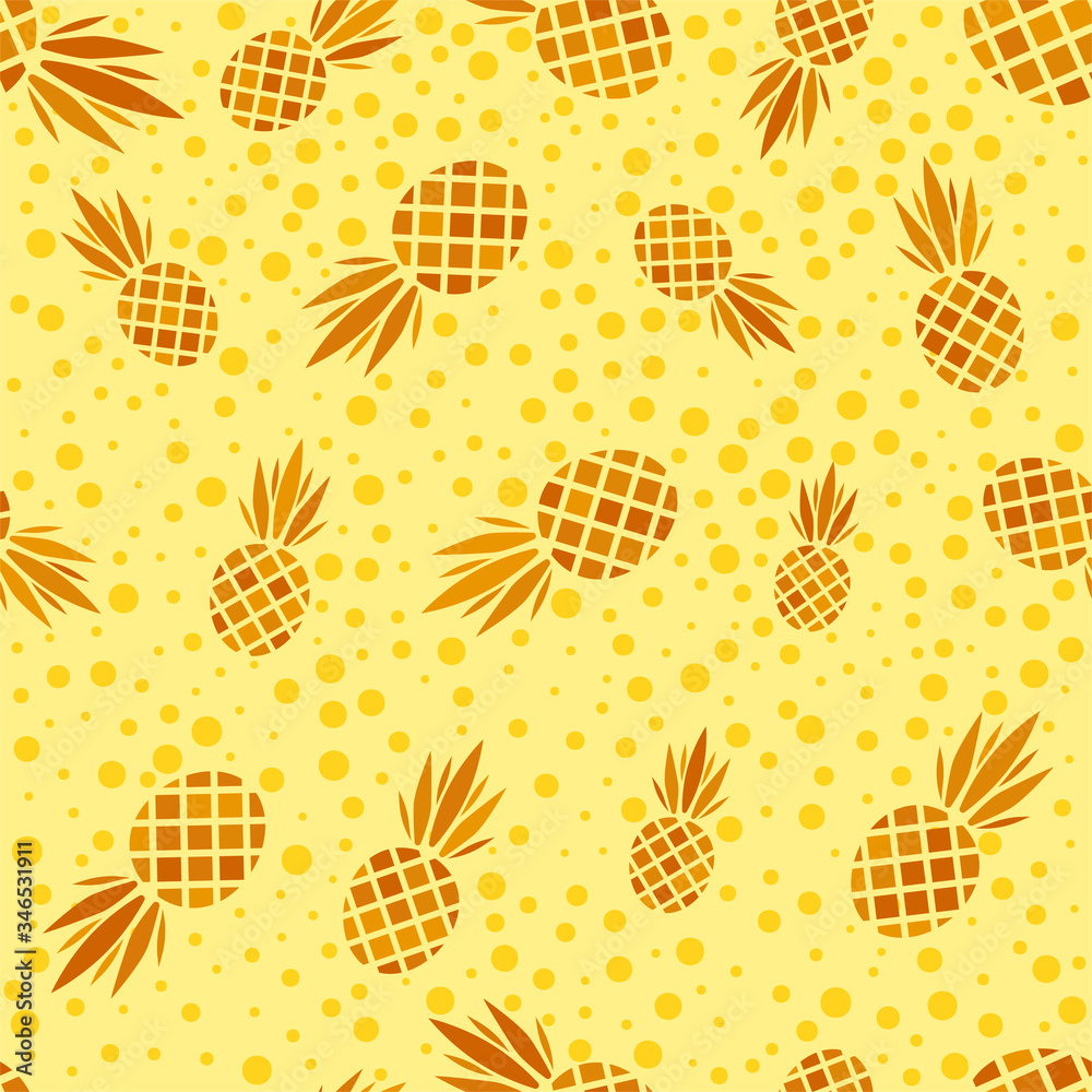 Poster abstract vector seamless pattern with pineapples. modern fruit background with colorful pineapple or