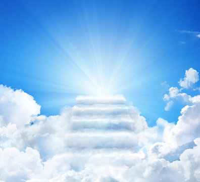 Cloud stairway to Heaven. Stairs in sky. Concept Religion background © Tatyana Sidyukova