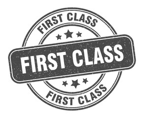 first class stamp. first class label. round grunge sign