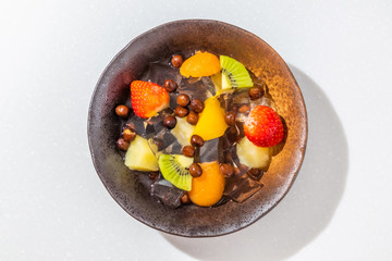 豆かん,あんみつ　beans and cubes of agar Japanese sweets