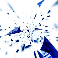 Fototapeta premium 青い破片が飛び散る抽象的な背景