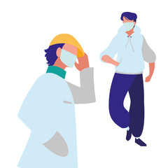 men in the city wearing face mask