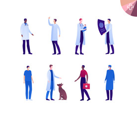 Medical professional people team concept. Vector flat person illustration set. Multi-ethnic male people collection. Doctor specialist. Design for banner, web, infographic