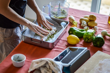 cooking with tablet - checking recipe