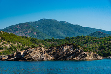 View of the rocky shore from the ship