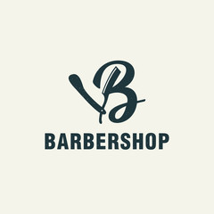 Letter B with barbershop elements, logo template