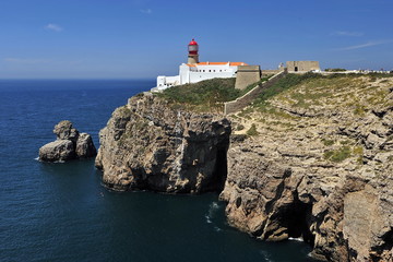 Fototapeta na wymiar Cape San Vincente Lighthouse in Portugal on the Atlantic Ocean.