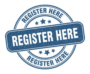 register here stamp. register here label. round grunge sign