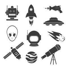 Vintage Retro Space Science Fiction Sci-fi Icon Set -  Vector Illustration