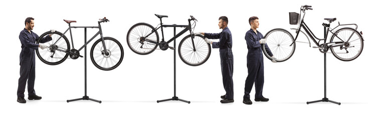 Men working in a bicycle repair workshop