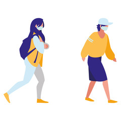 couple walking in the city wearing face mask