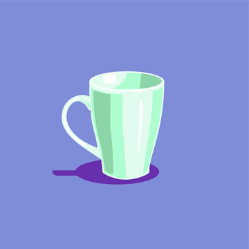 White cup on a lavender background, with mint shadows.